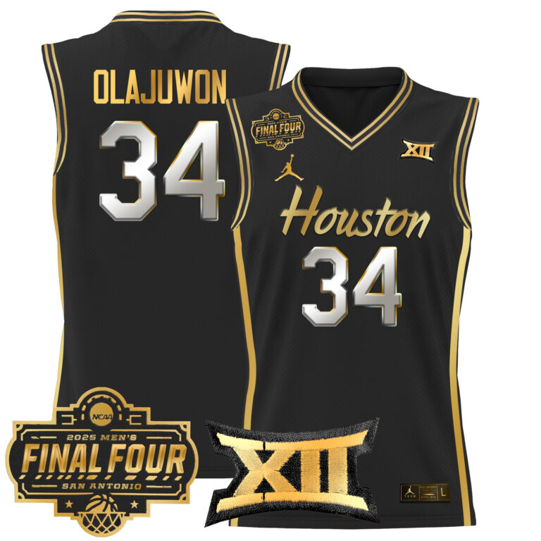 Men Houston Cougars #34 Olajuwon black 2025 Final Four Patch NCAA Jersey style 2